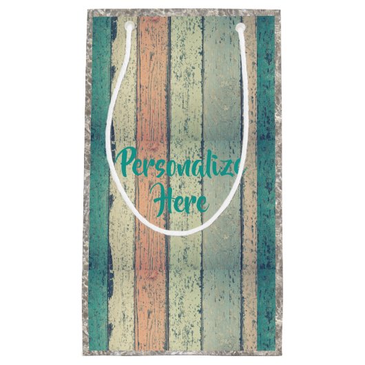 Strandhuis geschilderd hout gestreept blauwgroen r klein cadeauzakje (Voorkant)