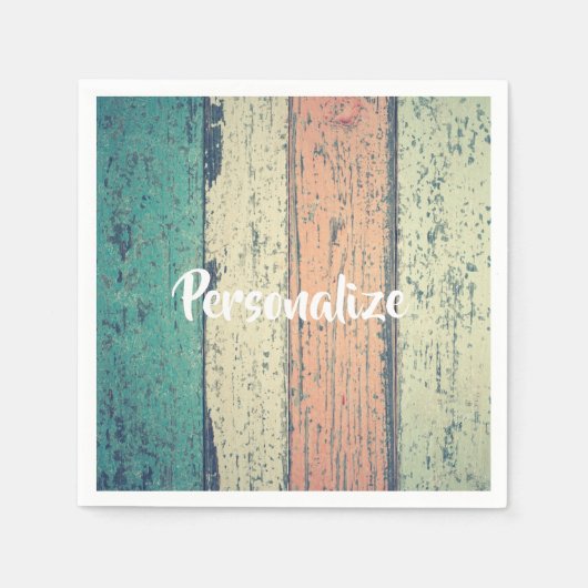 Strandhuis geschilderd hout gestreept turquoise pe servet (Voorkant)