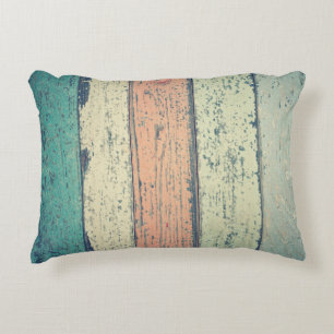 Strandhuis geschilderd hout rustiek gestreept accent kussen