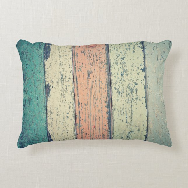 Strandhuis geschilderd hout rustiek gestreept accent kussen (Voorkant)