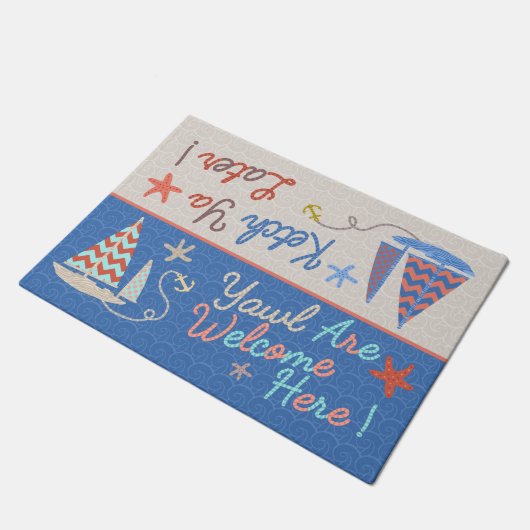 strandhuis | Grappige zeilboot Pun | nautische Hum Deurmat (Schuin)