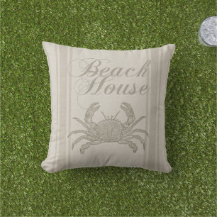 Strandhuis Krab Kust Kuststrook Vintage Buitenkussen