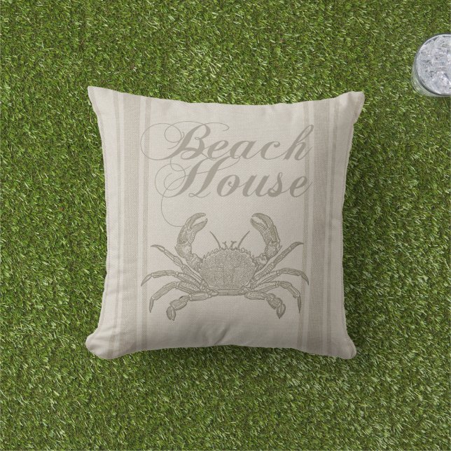 Strandhuis Krab Kust Kuststrook Vintage Buitenkussen (Gras)