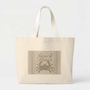 Strandhuis Krab Kust Kuststrook Vintage Grote Tote Bag