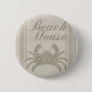 Strandhuis Krab Kust Kuststrook Vintage Ronde Button 5,7 Cm