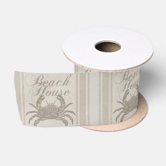 Strandhuis Krab Kust Kuststrook Vintage Satijnen Lint (Spoel)