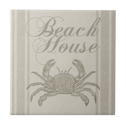 Strandhuis Krab Kust Kuststrook Vintage Tegeltje (Voorkant)