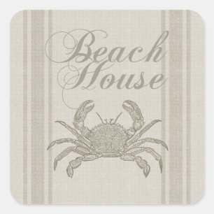 Strandhuis Krab Kust Kuststrook Vintage Vierkante Sticker