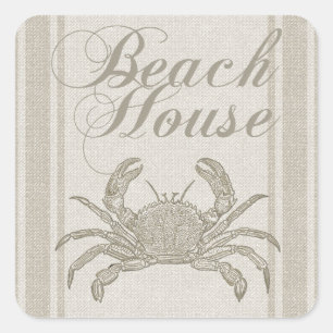 Strandhuis Krab Kust Kuststrook Vintage Vierkante Sticker