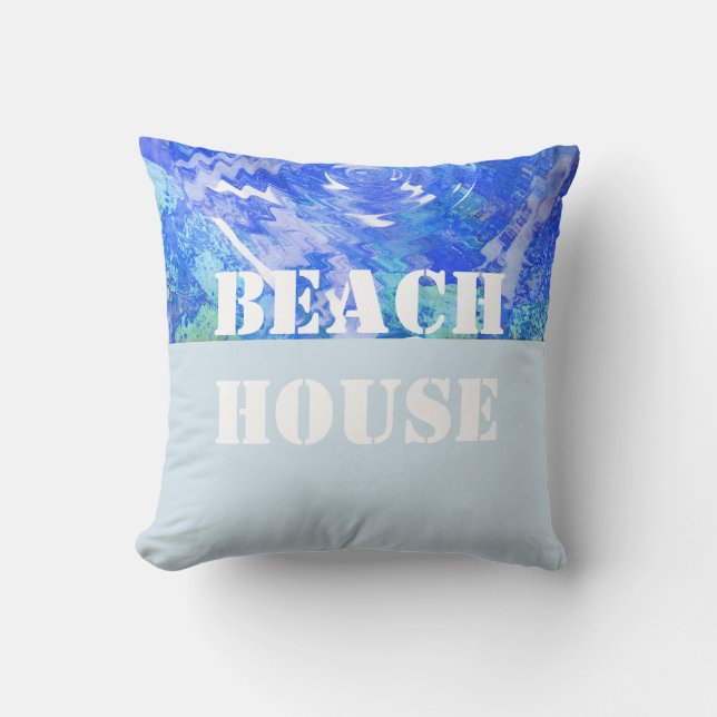 strandhuis kussen decor blauw en wit ontwerp (Voorkant)
