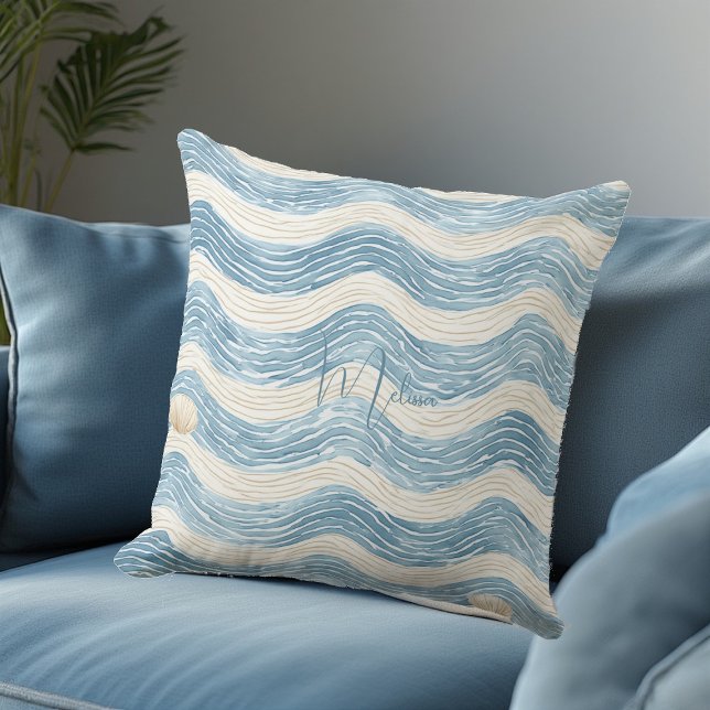 Strandhuis Kustgolf Huisdecoratie Zeeleven Kussen (Beach House Coastal Wave Home Decor Seaside Living Throw Pillow)