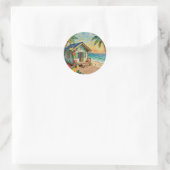 Strandhuis kustkunst ronde sticker (Tas)
