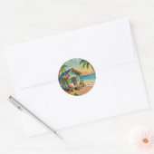 Strandhuis kustkunst ronde sticker (Envelop)