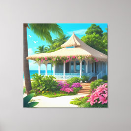 Strandhuis met Ocean Uitzicht Canvas Afdruk