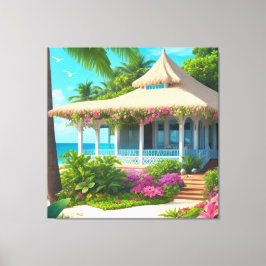 Strandhuis met Ocean Uitzicht Canvas Print