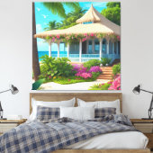 Strandhuis met Ocean Uitzicht Canvas Print (Insitu (Slaapkamer))