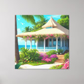 Strandhuis met Ocean Uitzicht Canvas Print (Voorkant)
