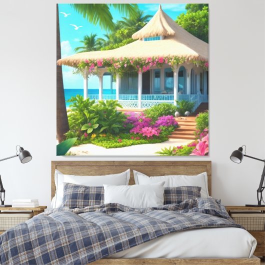 Strandhuis met Ocean Uitzicht Canvas Print (Insitu (Slaapkamer))