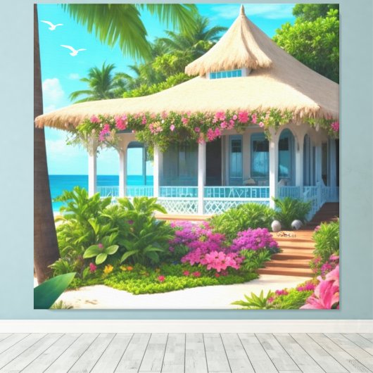 Strandhuis met Ocean Uitzicht Canvas Print (Insitu (Houten vloer))