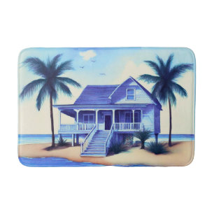 Strandhuis met palmbomen badmat
