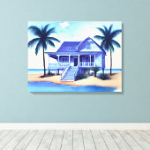 Strandhuis met palmbomen canvas afdruk (Insitu (Houten vloer))