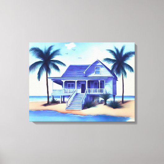 Strandhuis met palmbomen canvas afdruk (Voorkant)