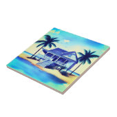 Strandhuis met palmbomen tegeltje (Zijkant)