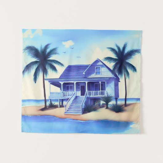 Strandhuis met palmbomen wandkleed (Voorkant (horizontaal))