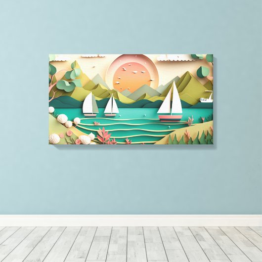 strandhuis met schattig 3d-effect canvas afdruk (Insitu (Houten vloer))