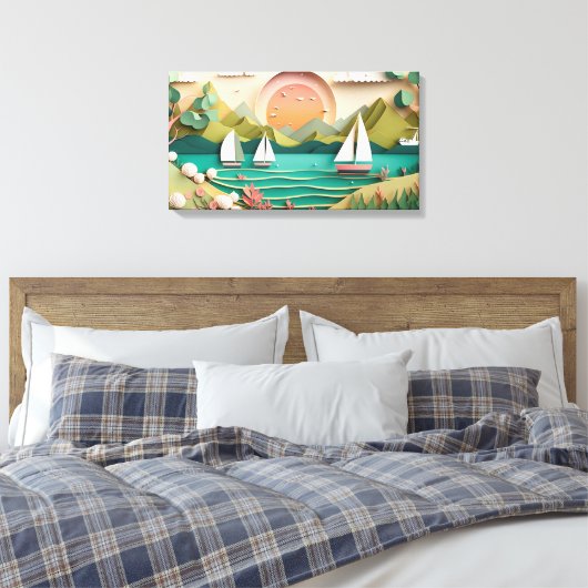 strandhuis met schattig 3d-effect canvas afdruk (Insitu (Slaapkamer))