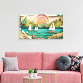 strandhuis met schattig 3d-effect canvas afdruk (Insitu (Woonkamer))