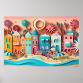 strandhuis met schattig 3d-effect poster (Voorkant)