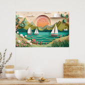 strandhuis met schattig 3d-effect poster (Keuken)