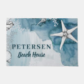 Strandhuis moderne witte zeester familienaam deurmat (Voorkant)