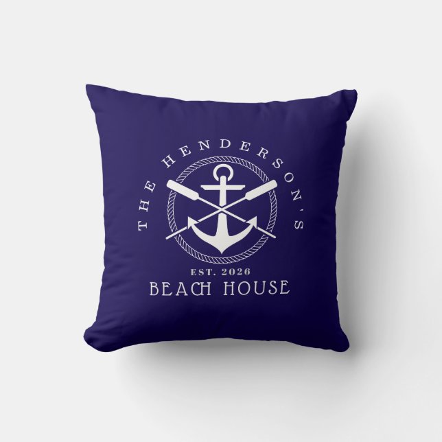 Strandhuis Nautilair anker Blauwe decor Vakantie Kussen (Voorkant)