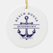 Strandhuis Nautilusanker Blauw Keramisch Ornament (Voorkant)