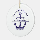 Strandhuis Nautilusanker Blauw Keramisch Ornament (Links)