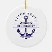 Strandhuis Nautilusanker Blauw Keramisch Ornament (Achterkant)