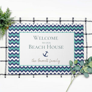 Strandhuis Nautilusanker Blauwe Aqua Welkom Deurmat
