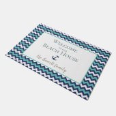 Strandhuis Nautisch Anker Blauw Aqua Welkom Deurmat (Schuin)