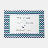 Strandhuis Nautisch Anker Blauw Aqua Welkom Deurmat (Voorkant)