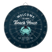 Strandhuis nautische blauwe krab familie monogram dartbord (Voorkant)