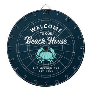 Strandhuis nautische blauwe krab familie monogram dartbord