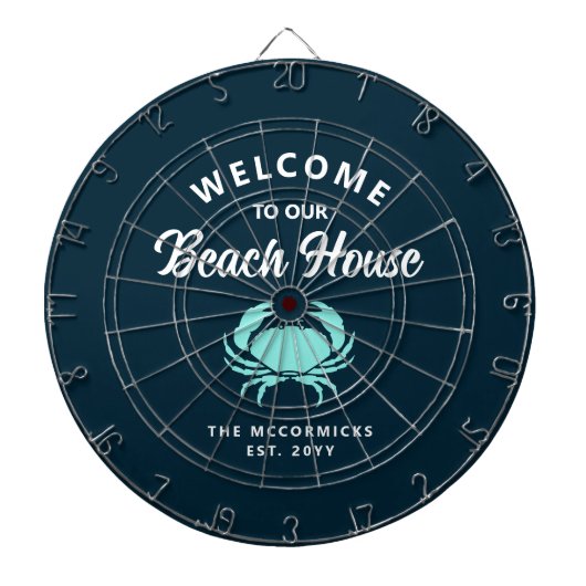 Strandhuis nautische blauwe krab familie monogram dartbord (Voorkant)