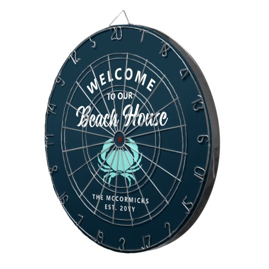Strandhuis nautische blauwe krab familie monogram dartbord (Voorkant Rechts)