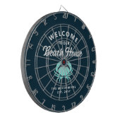 Strandhuis nautische blauwe krab familie monogram dartbord (Voorkant Links)
