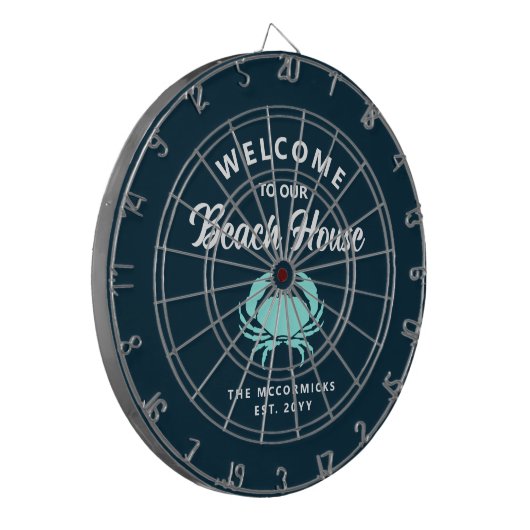 Strandhuis nautische blauwe krab familie monogram dartbord (Voorkant Links)