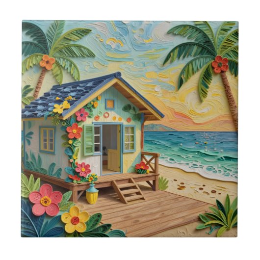 Strandhuis Oceanische Kustkunst Tegeltje (Voorkant)