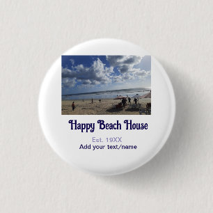 Strandhuis opgericht jaar foto breedtegraad lengte ronde button 3,2 cm