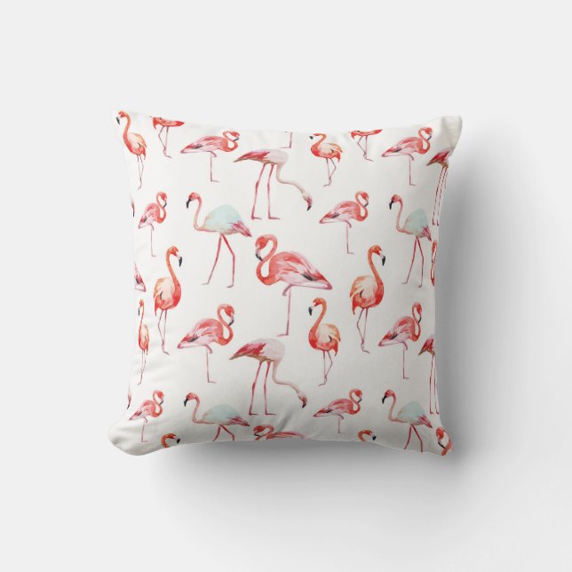 Strandhuis Roze Flamingo Decoratief Sierkussen (Voorkant)
